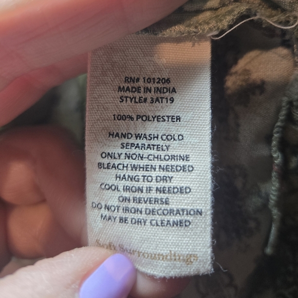 Soft Surroundings Green Patterned Velour Blouse Mother Of Pearl Buttons Petite S - Picture 6 of 7